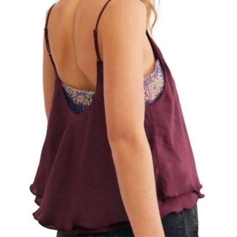 Free People Turn It On Sequin Cami Vetiver Bloom Size L